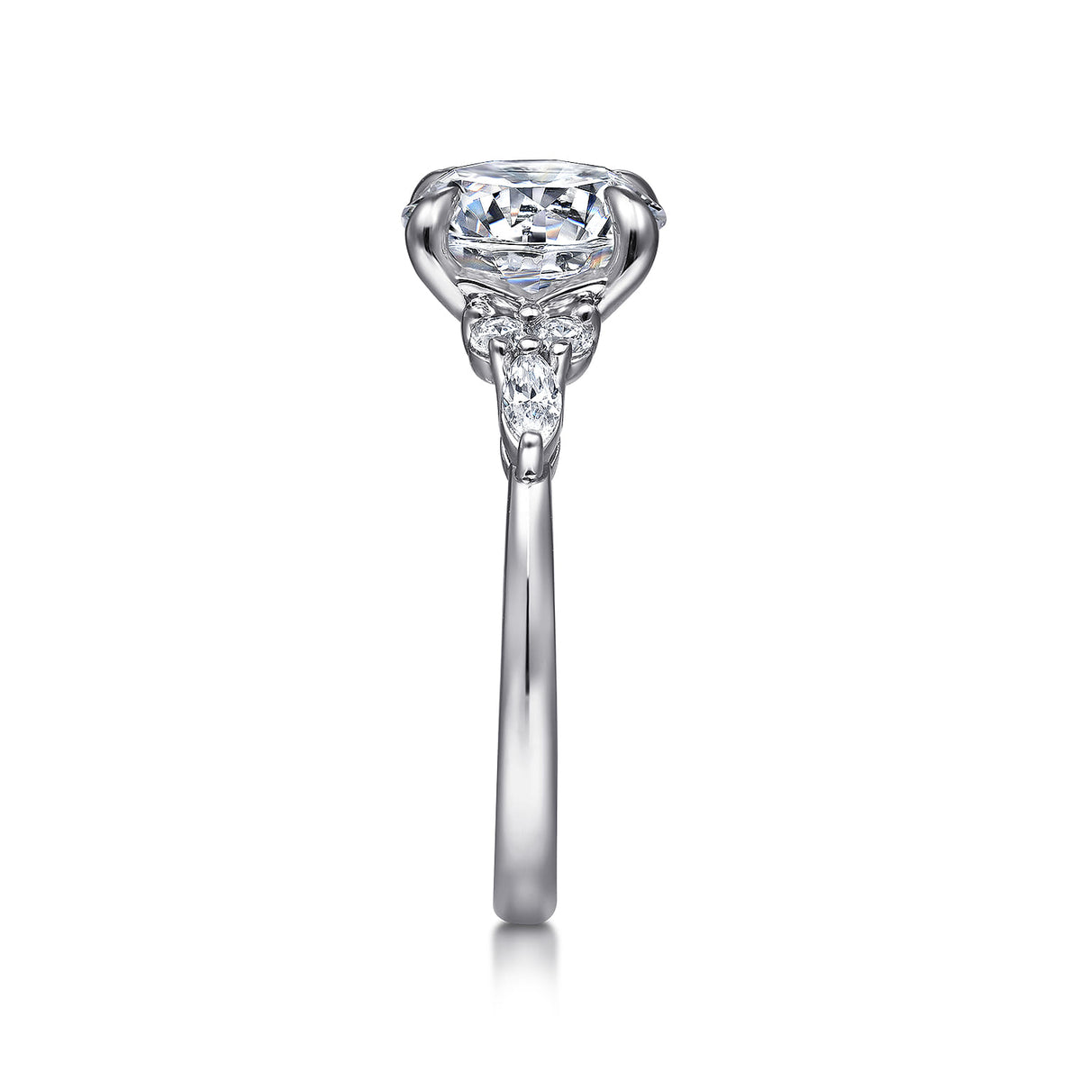 14K White Gold Round Diamond Cluster Engagement Ring — Gabriel & Co. ER16125R12W44JJ; center stone shown for illustration, not included
