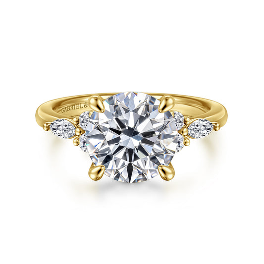 14K Yellow Gold Round Diamond Cluster Engagement Ring — Gabriel & Co. ER16125R12Y44JJ; center stone shown for illustration, not included
