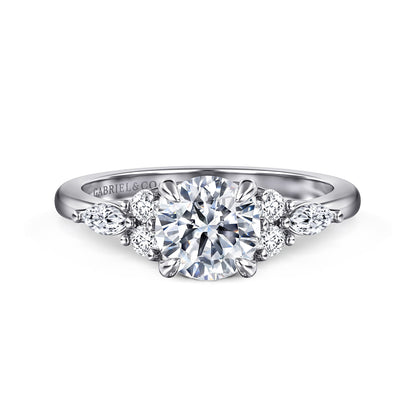 14K White Gold Round Diamond Cluster Engagement Ring — Gabriel & Co. ER16125R4W44JJ; center stone shown for illustration, not included