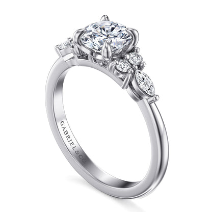 14K White Gold Round Diamond Cluster Engagement Ring — Gabriel & Co. ER16125R4W44JJ; center stone shown for illustration, not included