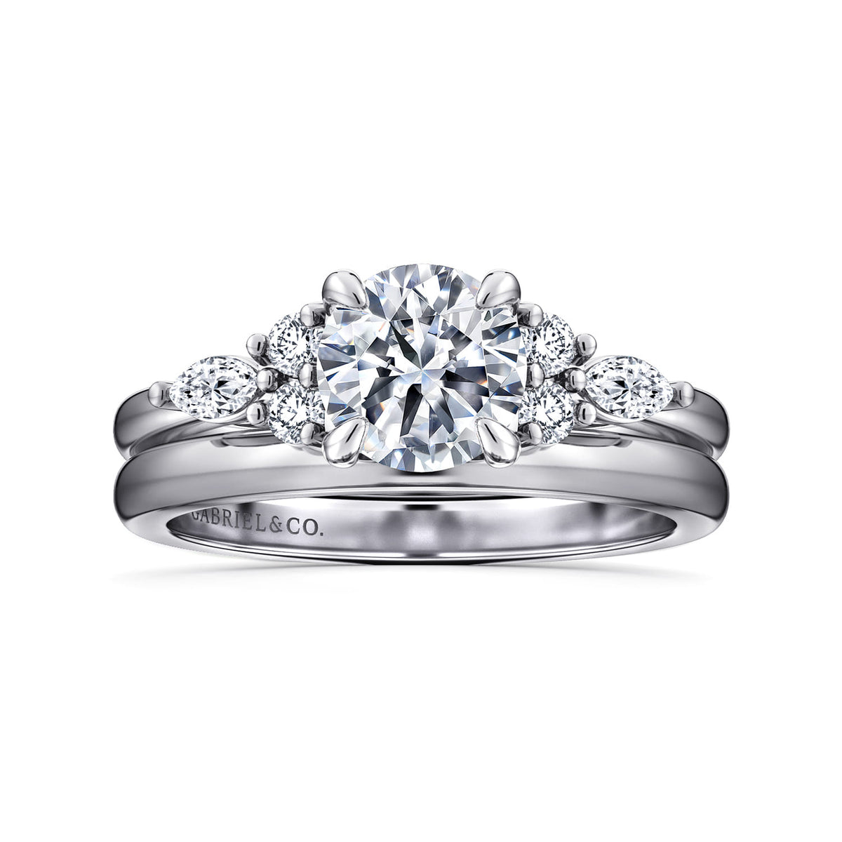14K White Gold Round Diamond Cluster Engagement Ring — Gabriel & Co. ER16125R4W44JJ; center stone shown for illustration, not included