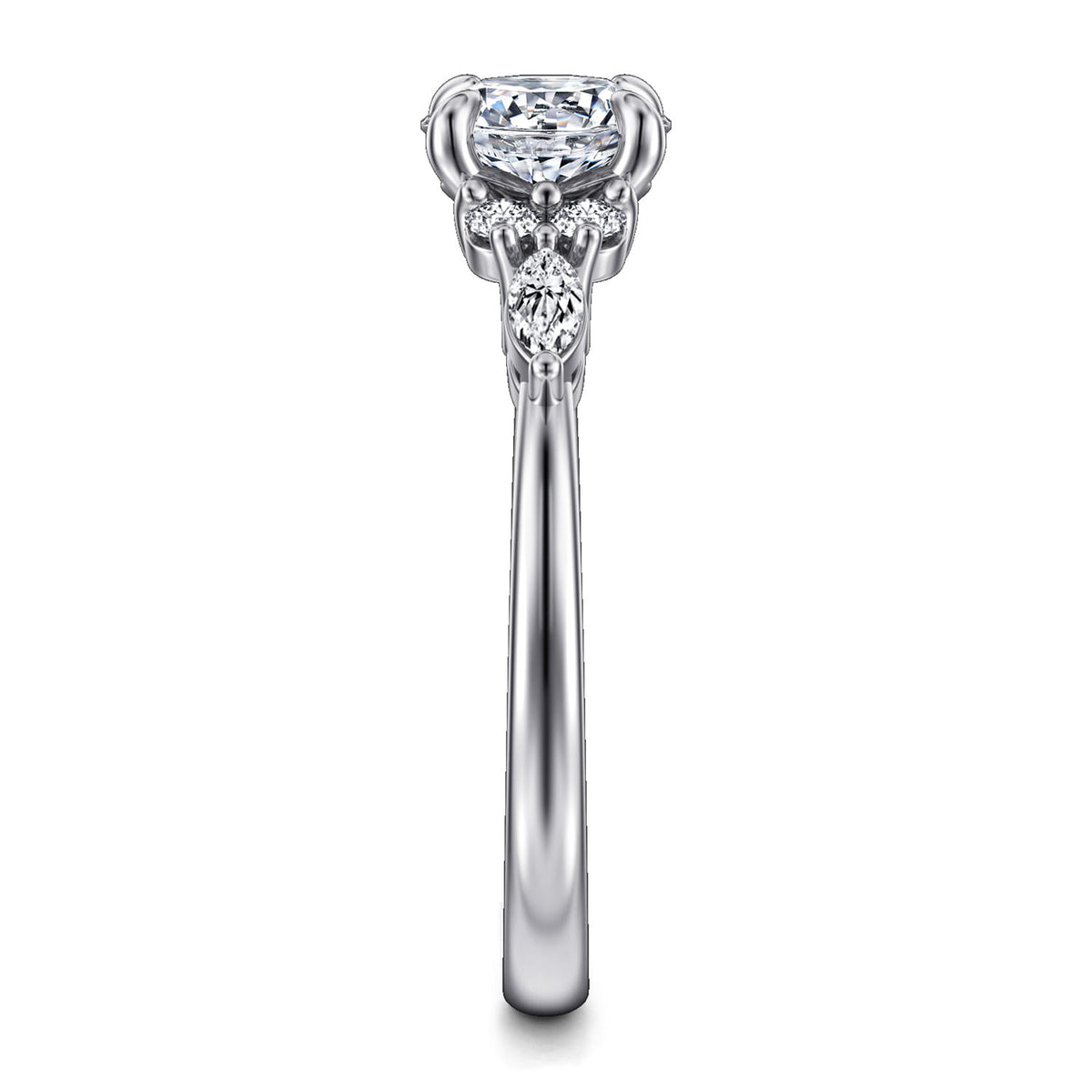 14K White Gold Round Diamond Cluster Engagement Ring — Gabriel & Co. ER16125R4W44JJ; center stone shown for illustration, not included