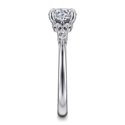 14K White Gold Round Diamond Cluster Engagement Ring — Gabriel & Co. ER16125R4W44JJ; center stone shown for illustration, not included