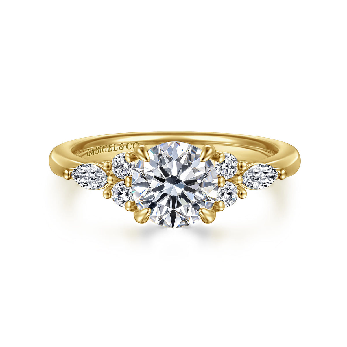 14K Yellow Gold Round Diamond Cluster Engagement Ring — Gabriel & Co. ER16125R4Y44JJ; center stone shown for illustration, not included