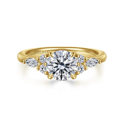 14K Yellow Gold Round Diamond Cluster Engagement Ring — Gabriel & Co. ER16125R4Y44JJ; center stone shown for illustration, not included
