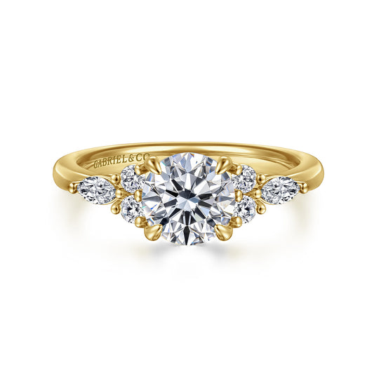 14K Yellow Gold Round Diamond Cluster Engagement Ring — Gabriel & Co. ER16125R4Y44JJ; center stone shown for illustration, not included
