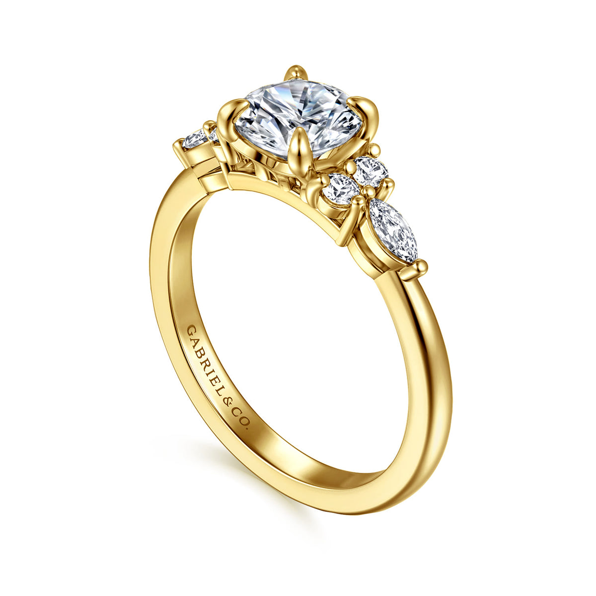 14K Yellow Gold Round Diamond Cluster Engagement Ring — Gabriel & Co. ER16125R4Y44JJ; center stone shown for illustration, not included