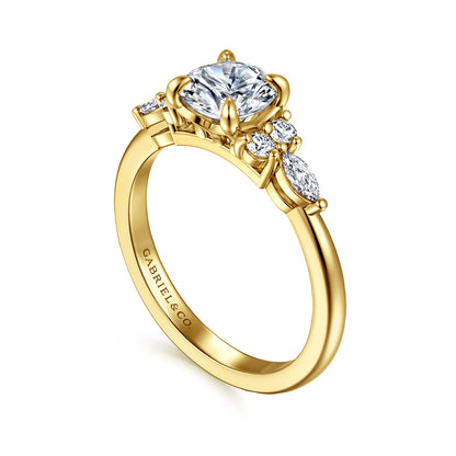 14K Yellow Gold Round Diamond Cluster Engagement Ring — Gabriel & Co. ER16125R4Y44JJ; center stone shown for illustration, not included