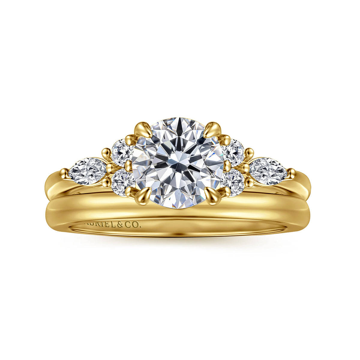 14K Yellow Gold Round Diamond Cluster Engagement Ring — Gabriel & Co. ER16125R4Y44JJ; center stone shown for illustration, not included