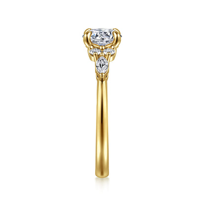 14K Yellow Gold Round Diamond Cluster Engagement Ring — Gabriel & Co. ER16125R4Y44JJ; center stone shown for illustration, not included