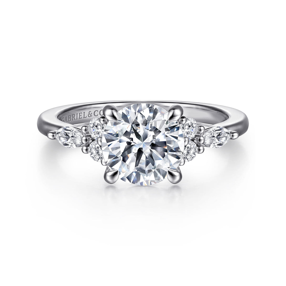 Platinum Pear Shape Diamond Cluster Engagement Ring — Gabriel & Co. ER16125R6PT4JJ; center stone shown for illustration, not included