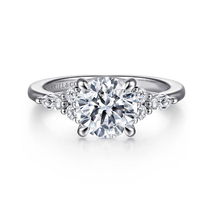 Platinum Pear Shape Diamond Cluster Engagement Ring — Gabriel & Co. ER16125R6PT4JJ; center stone shown for illustration, not included