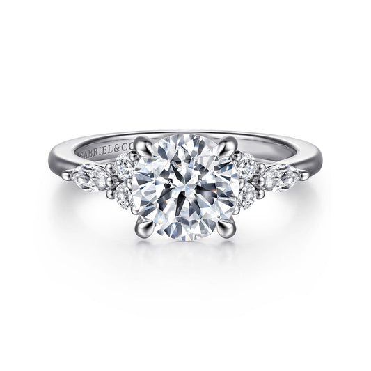 Platinum Pear Shape Diamond Cluster Engagement Ring — Gabriel & Co. ER16125R6PT4JJ; center stone shown for illustration, not included