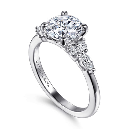 Platinum Pear Shape Diamond Cluster Engagement Ring — Gabriel & Co. ER16125R6PT4JJ; center stone shown for illustration, not included