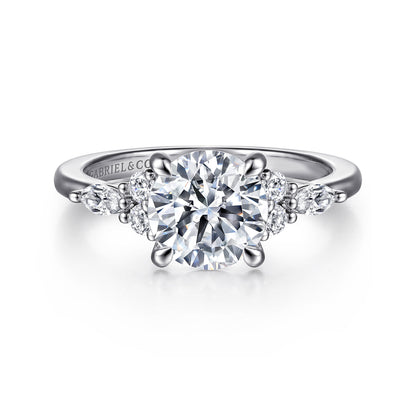 14K White Gold Round Diamond Cluster Engagement Ring — Gabriel & Co. ER16125R6W44JJ; center stone shown for illustration, not included
