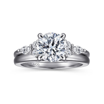 14K White Gold Round Diamond Cluster Engagement Ring — Gabriel & Co. ER16125R6W44JJ; center stone shown for illustration, not included