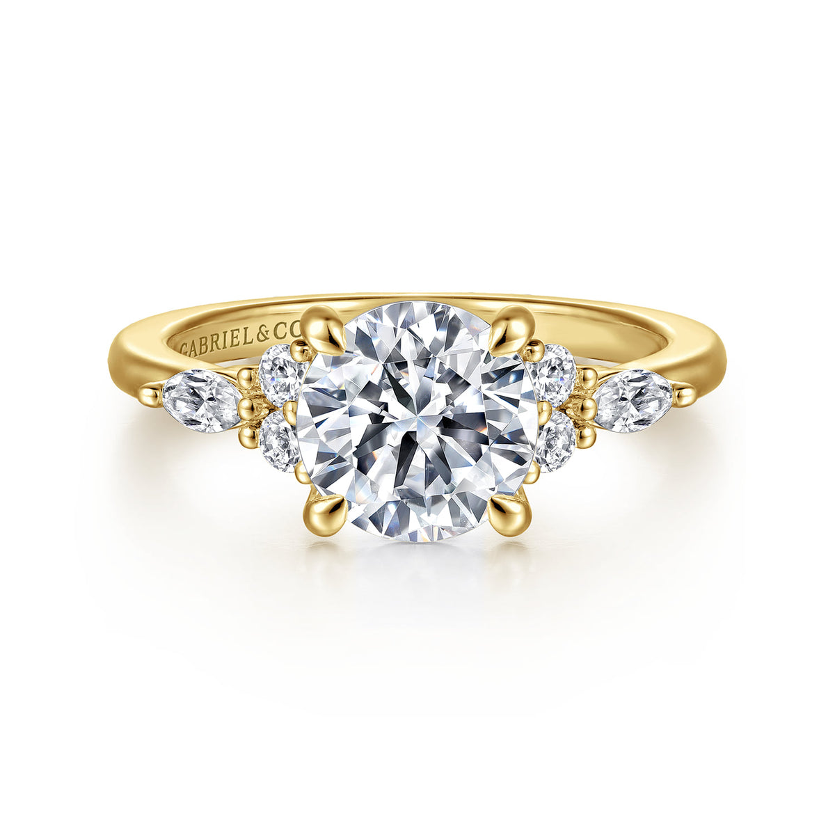14K Yellow Gold Round Diamond Cluster Engagement Ring — Gabriel & Co. ER16125R6Y44JJ; center stone shown for illustration, not included