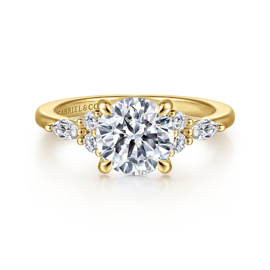 14K Yellow Gold Round Diamond Cluster Engagement Ring — Gabriel & Co. ER16125R6Y44JJ; center stone shown for illustration, not included
