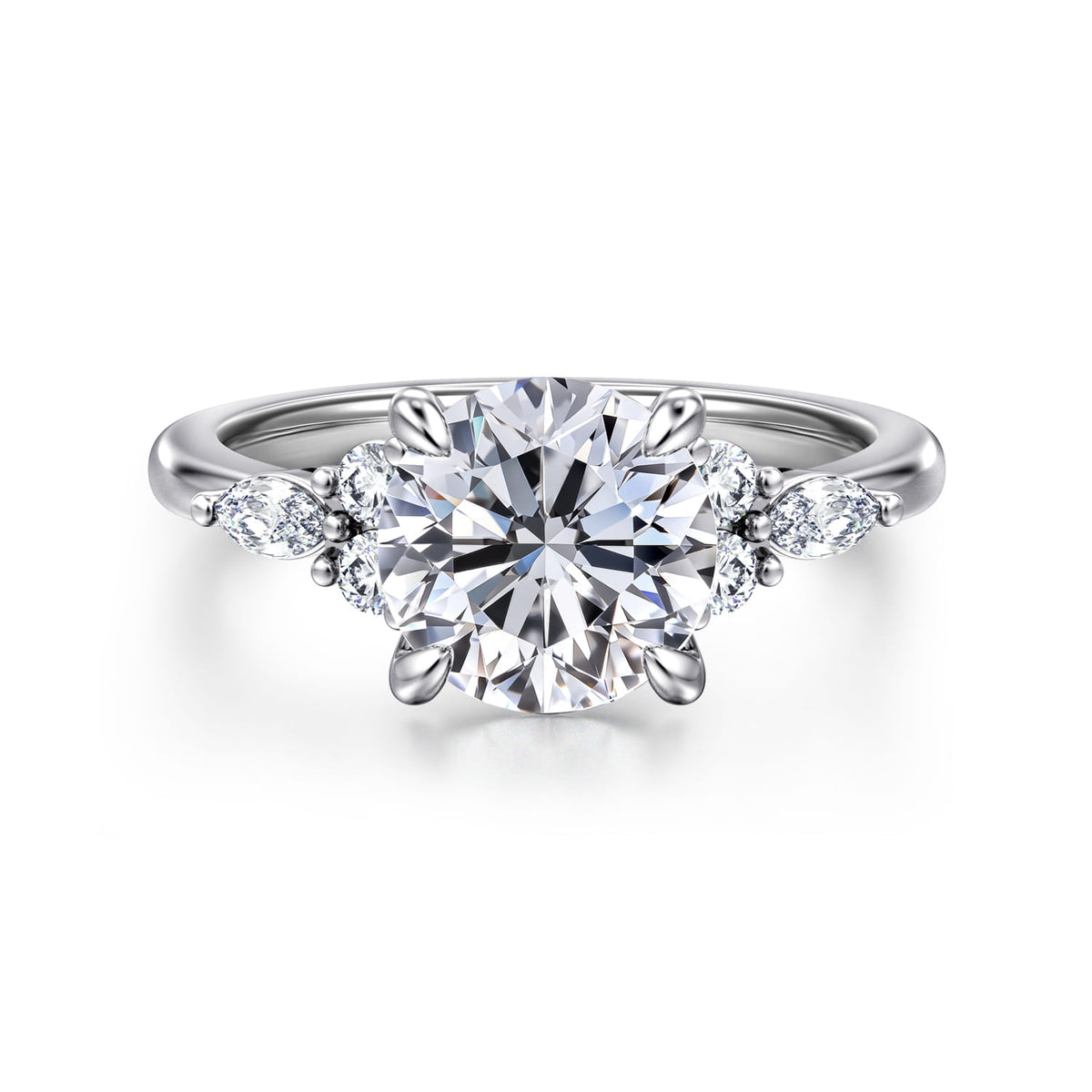 14K White Gold Round Diamond Cluster Engagement Ring — Gabriel & Co. ER16125R8W44JJ; center stone shown for illustration, not included