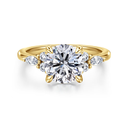 14K Yellow Gold Round Diamond Cluster Engagement Ring — Gabriel & Co. ER16125R8Y44JJ; center stone shown for illustration, not included