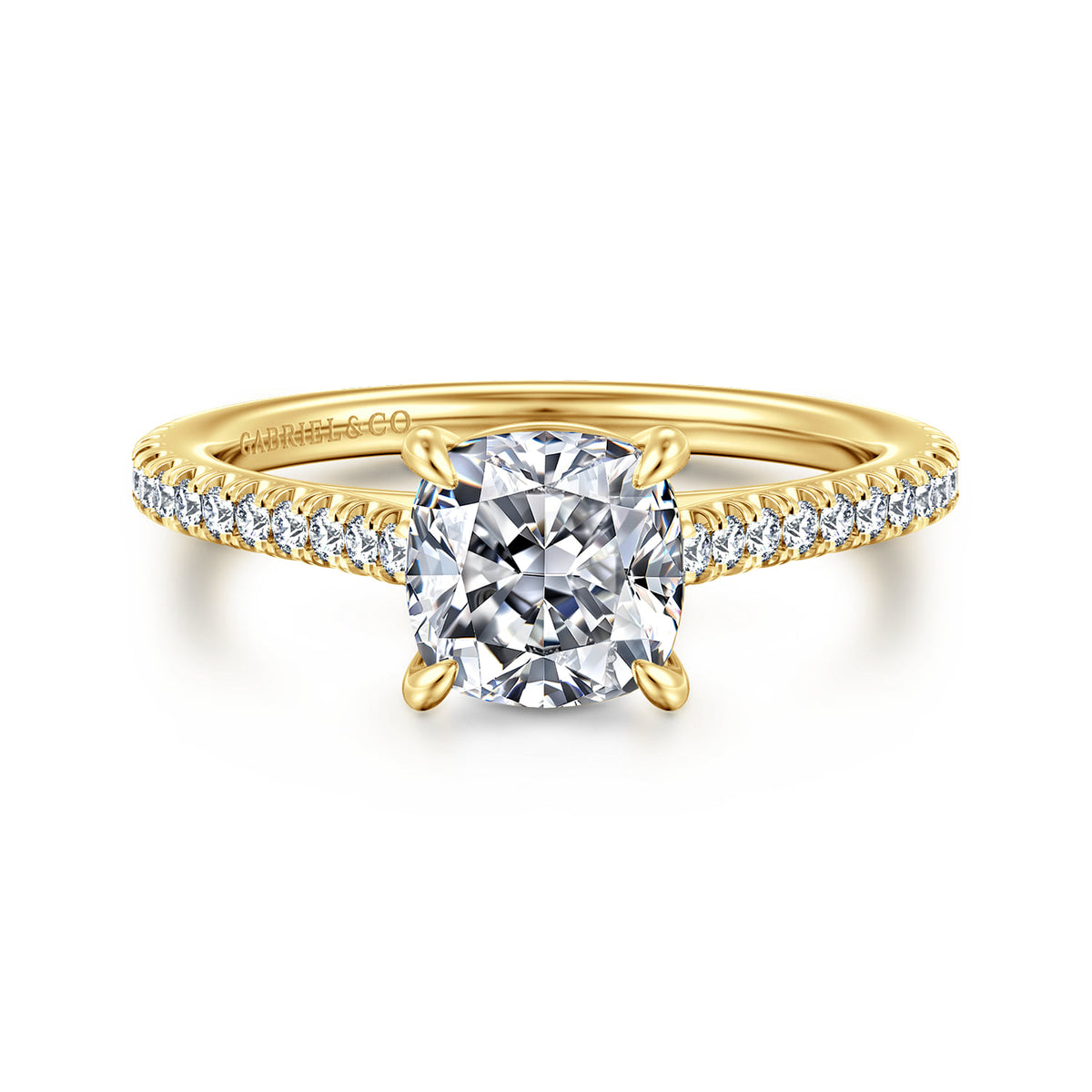 14K Yellow Gold Cushion Cut Diamond Engagement Ring — ER16129C6Y44JJ; center stone shown for illustration, not included