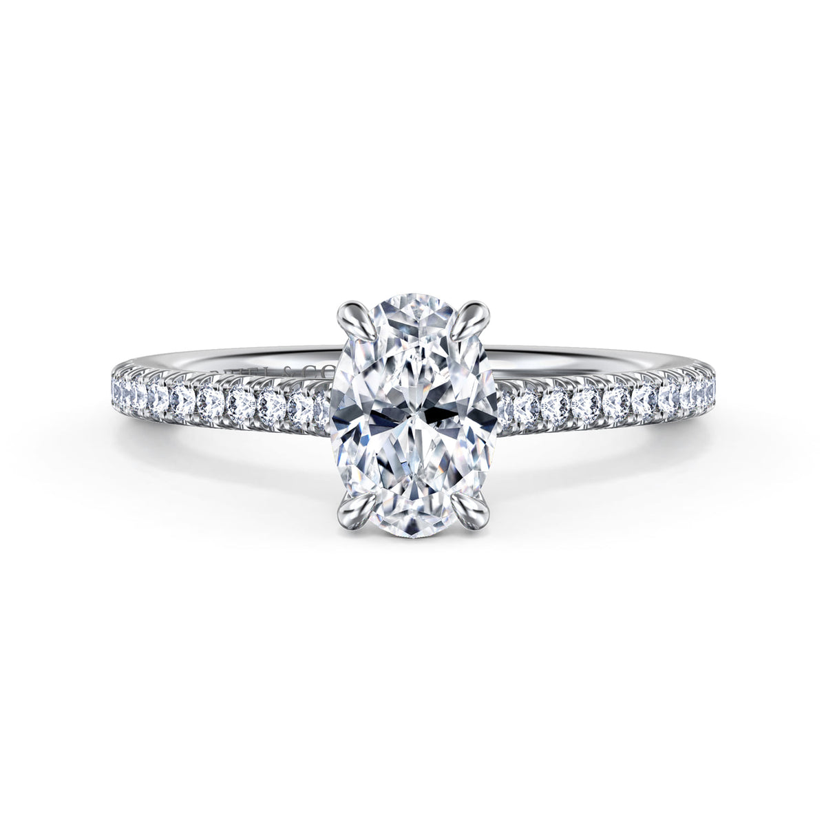 14K White Gold Oval Cut Diamond Engagement Ring — ER16129O4W44JJ; center stone shown for illustration, not included