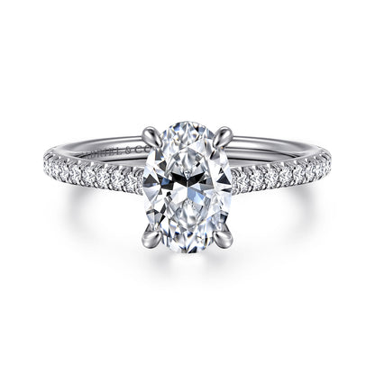 14K White Gold Oval Diamond Engagement Ring — Gabriel & Co. ER16129O6W44JJ; center stone shown for illustration, not included