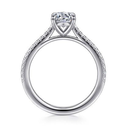 14K White Gold Oval Diamond Engagement Ring — Gabriel & Co. ER16129O6W44JJ; center stone shown for illustration, not included