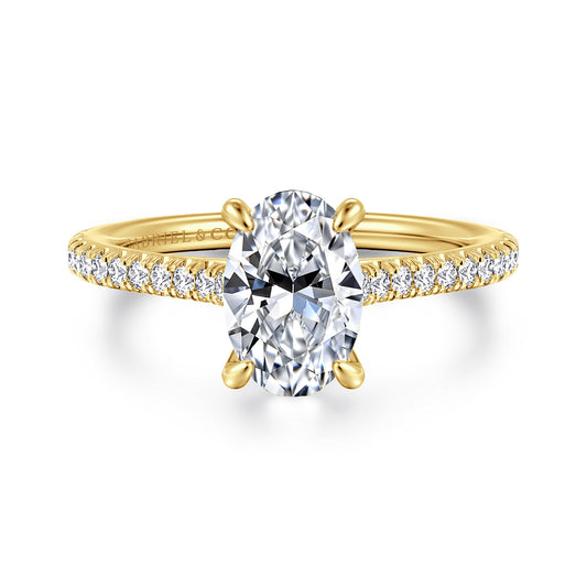 14K Yellow Gold Oval Diamond Engagement Ring — Gabriel & Co. ER16129O6Y44JJ; center stone shown for illustration, not included