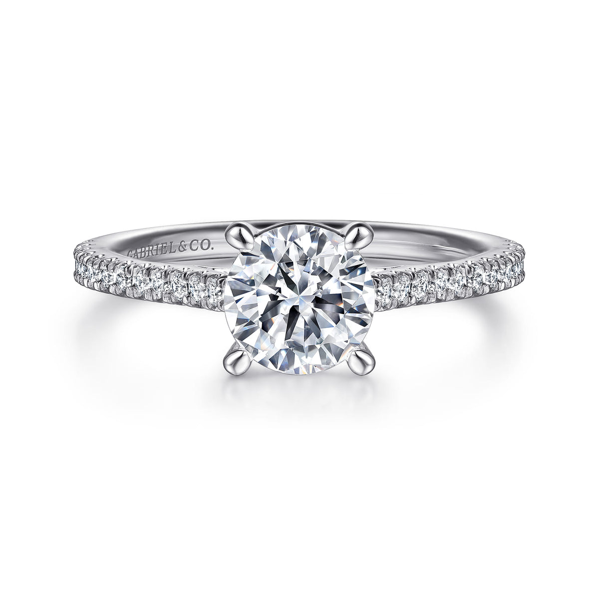 14K White Gold Round Diamond Engagement Ring — ER16129R4W44JJ; center stone shown for illustration, not included
