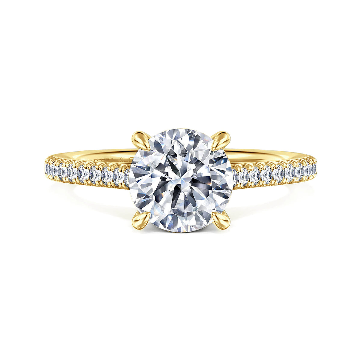 14K Yellow Gold Round Diamond Engagement Ring — ER16129R6Y44JJ; center stone shown for illustration, not included