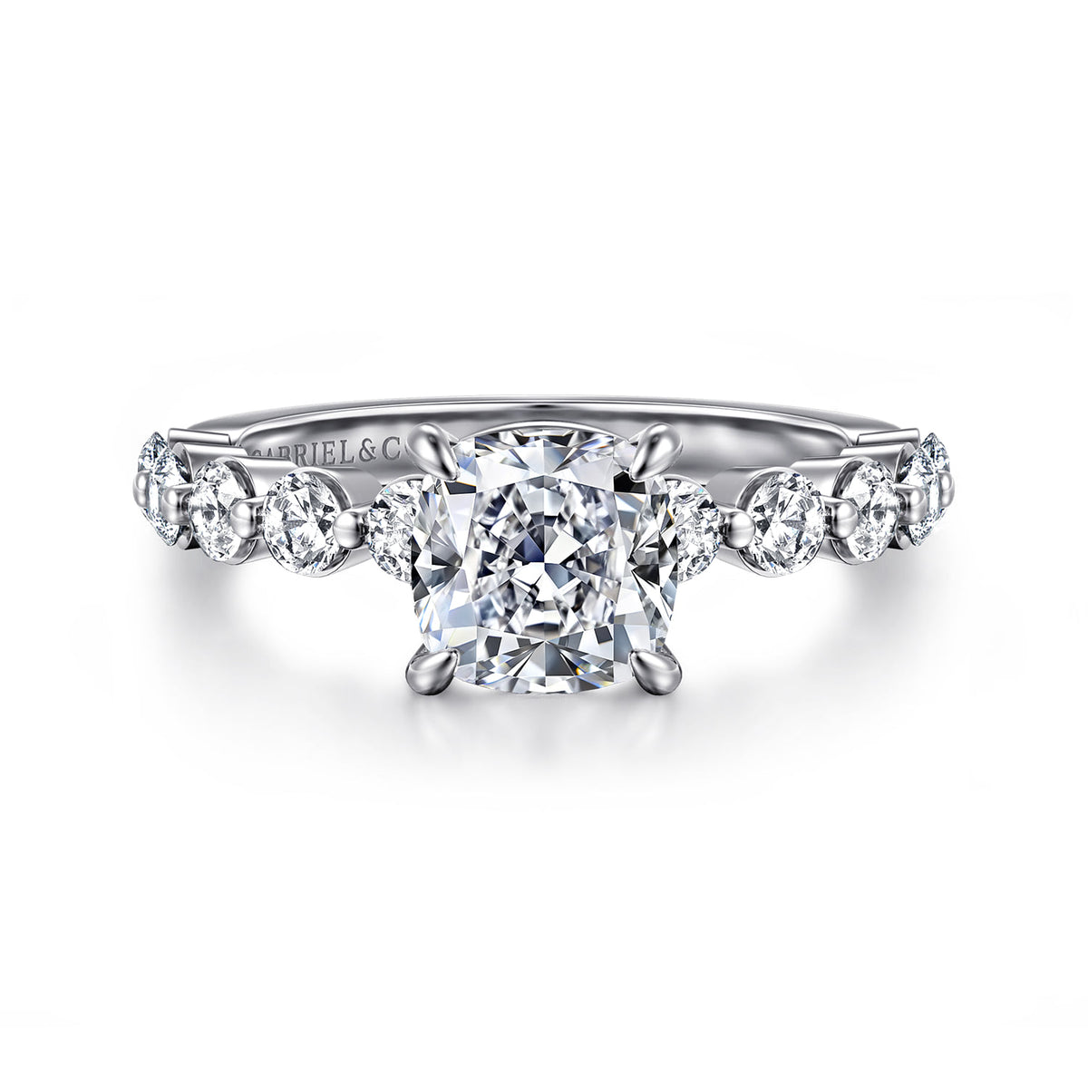 14K White Gold Cushion Cut Single Prong Diamond Engagement Ring — ER16130C6W44JJ; center stone shown for illustration, not included