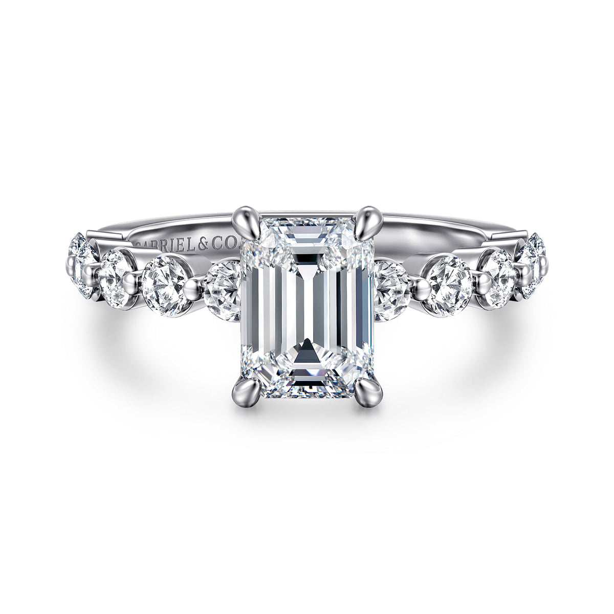 14K White Gold Emerald Cut Single Prong Diamond Engagement Ring — ER16130E6W44JJ; center stone shown for illustration, not included