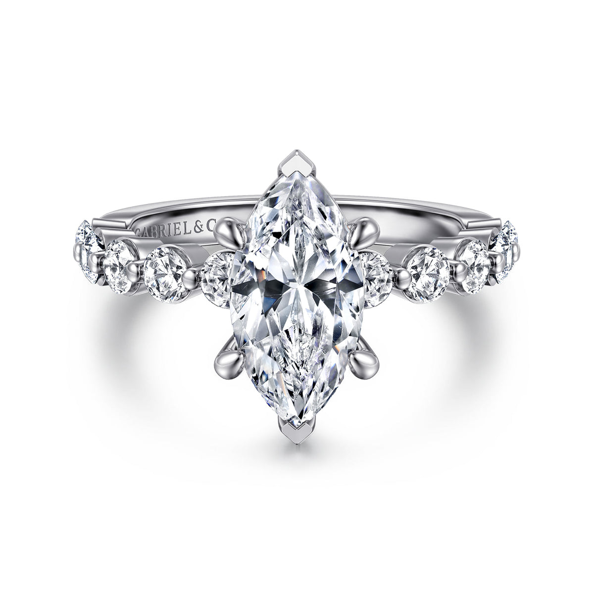 14K White Gold Marquise Shape Single Prong Diamond Engagement Ring — ER16130M6W44JJ; center stone shown for illustration, not included