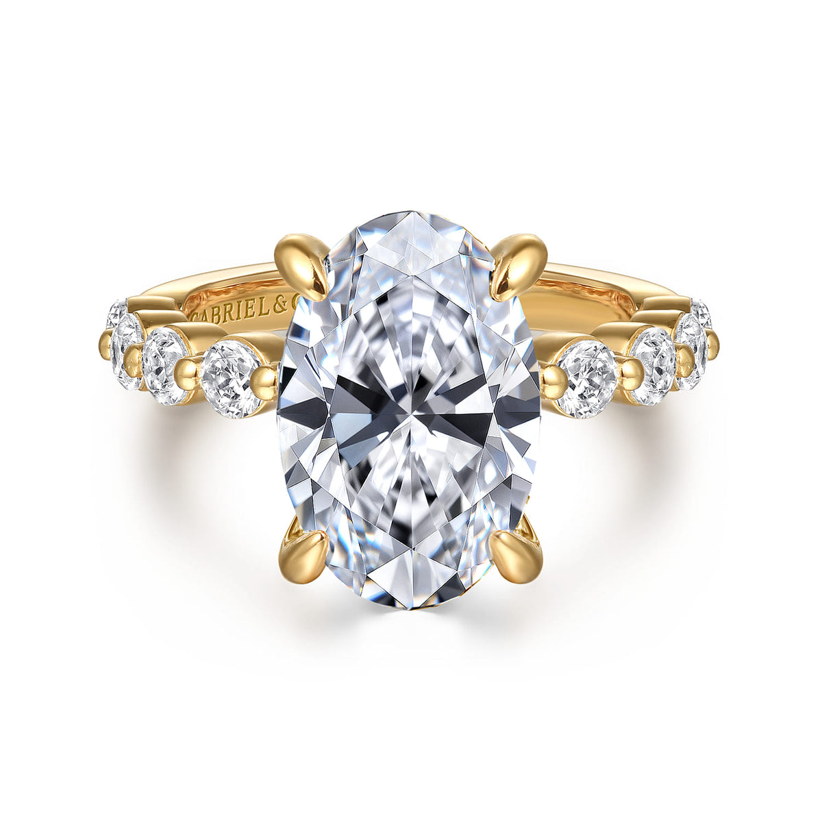 14K Yellow Gold Oval Single Prong Diamond Engagement Ring — Gabriel & Co. ER16130O16Y44JJ; center stone shown for illustration, not included
