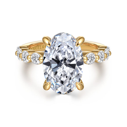 14K Yellow Gold Oval Single Prong Diamond Engagement Ring — Gabriel & Co. ER16130O16Y44JJ; center stone shown for illustration, not included