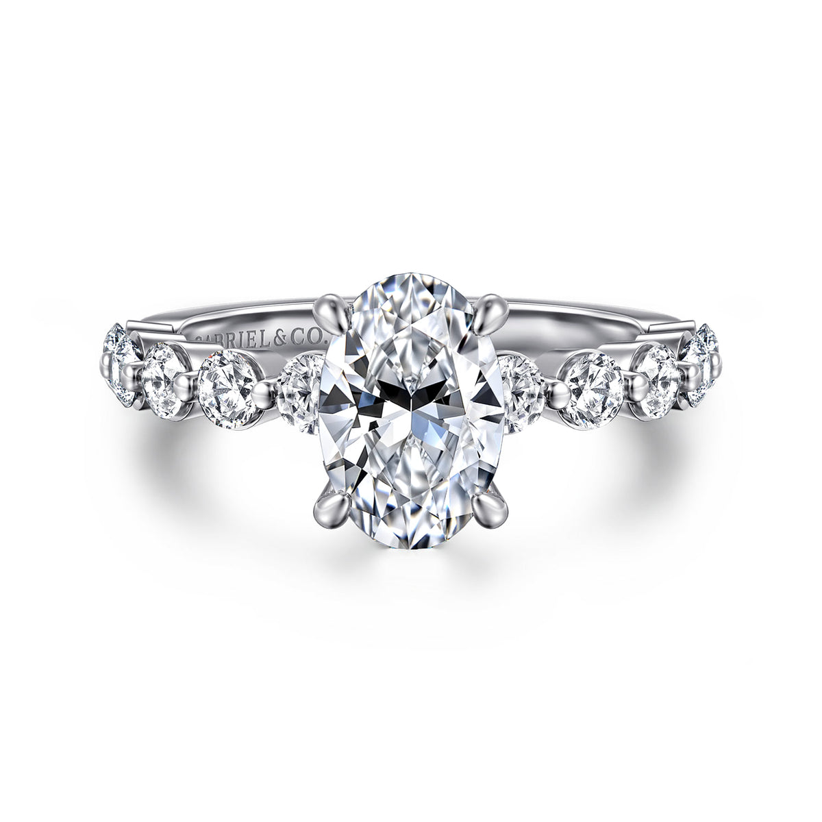 14K White Gold Oval Single Prong Diamond Engagement Ring — ER16130O6W44JJ; center stone shown for illustration, not included