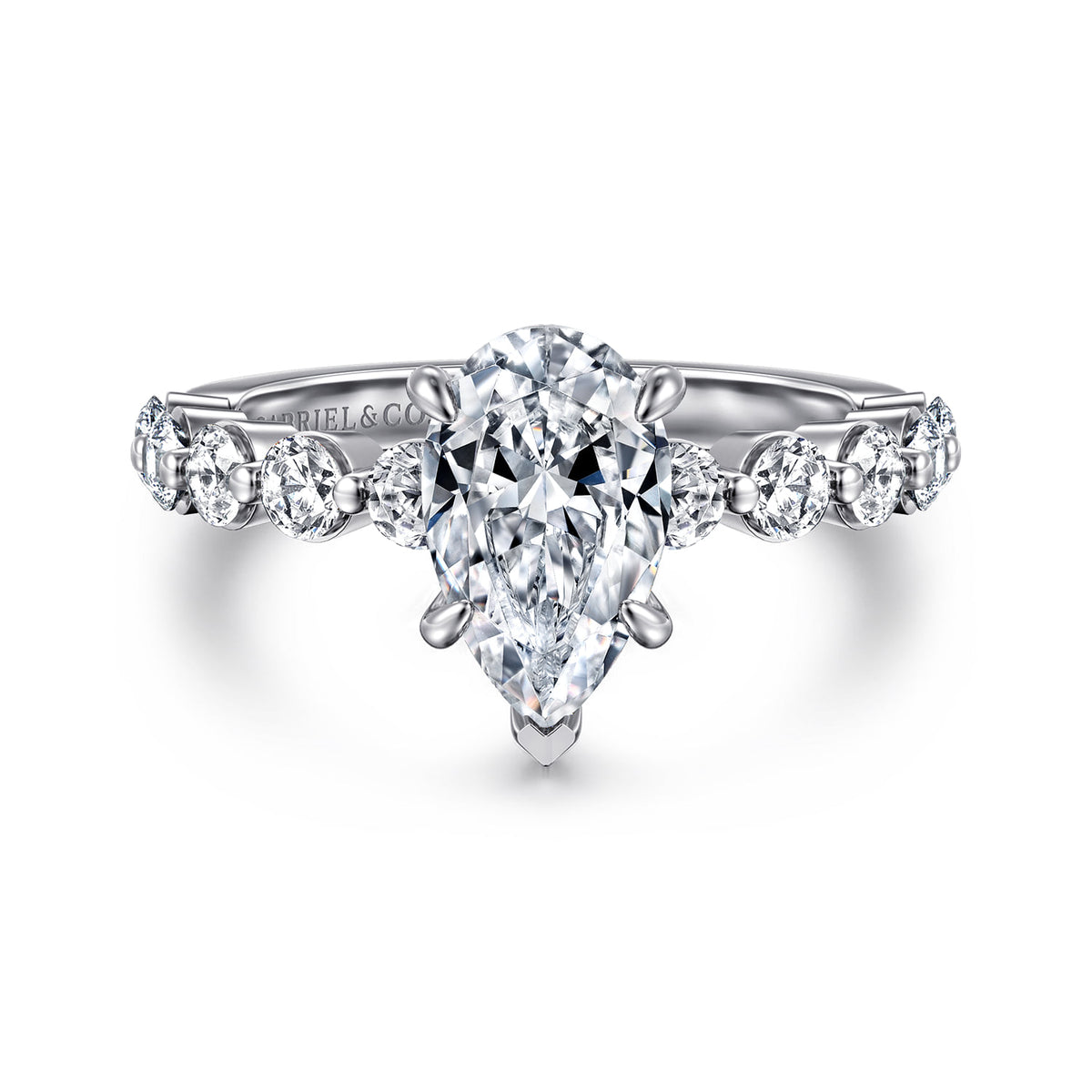 14K White Gold Pear Shape Single Prong Diamond Engagement Ring — ER16130P6W44JJ; center stone shown for illustration, not included