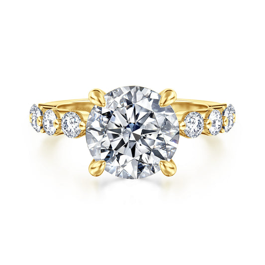 14K Yellow Gold Round Single Prong Diamond Engagement Ring — Gabriel & Co. ER16130R12Y44JJ; center stone shown for illustration, not included
