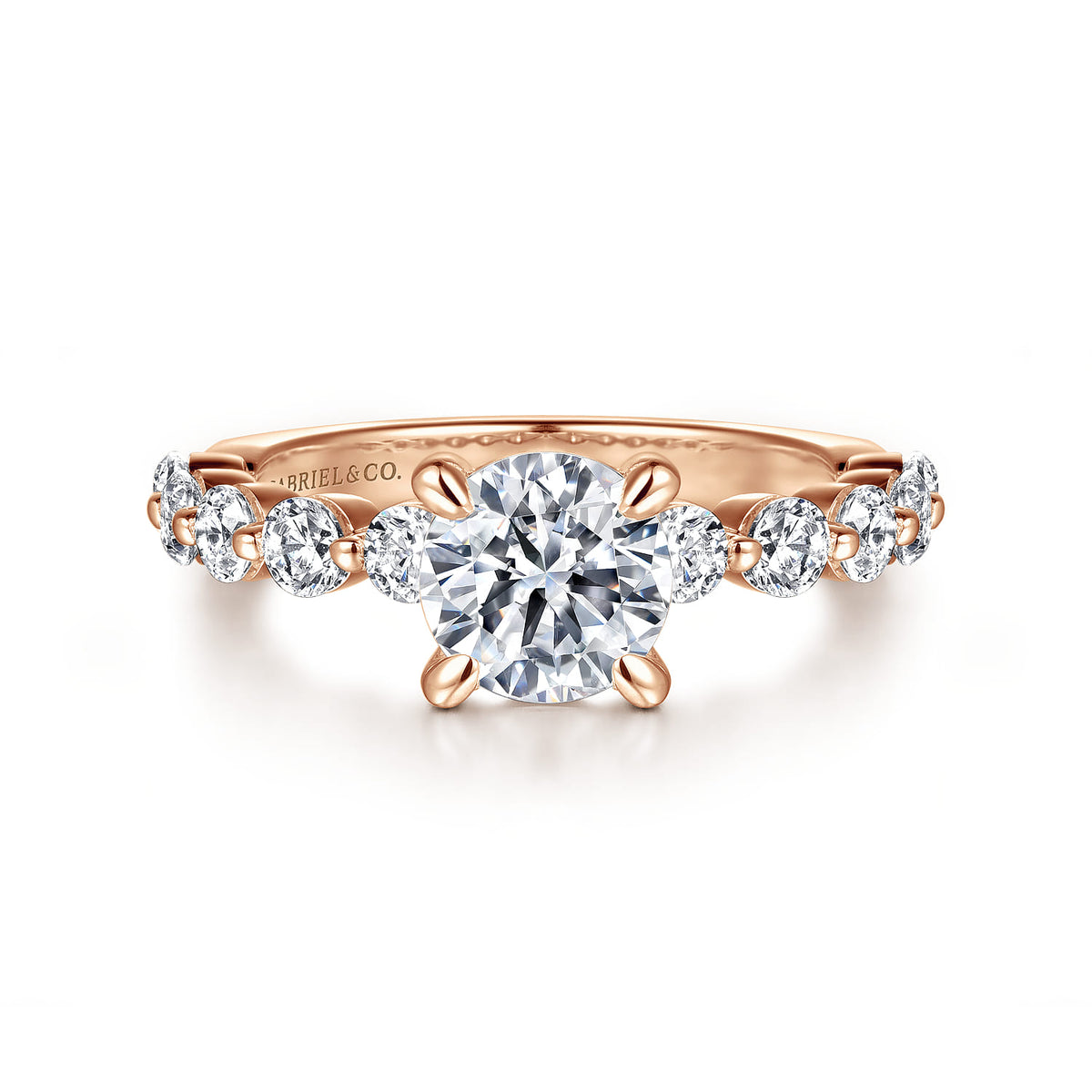 14K Rose Gold Round Single Prong Diamond Engagement Ring — ER16130R4K44JJ; center stone shown for illustration, not included