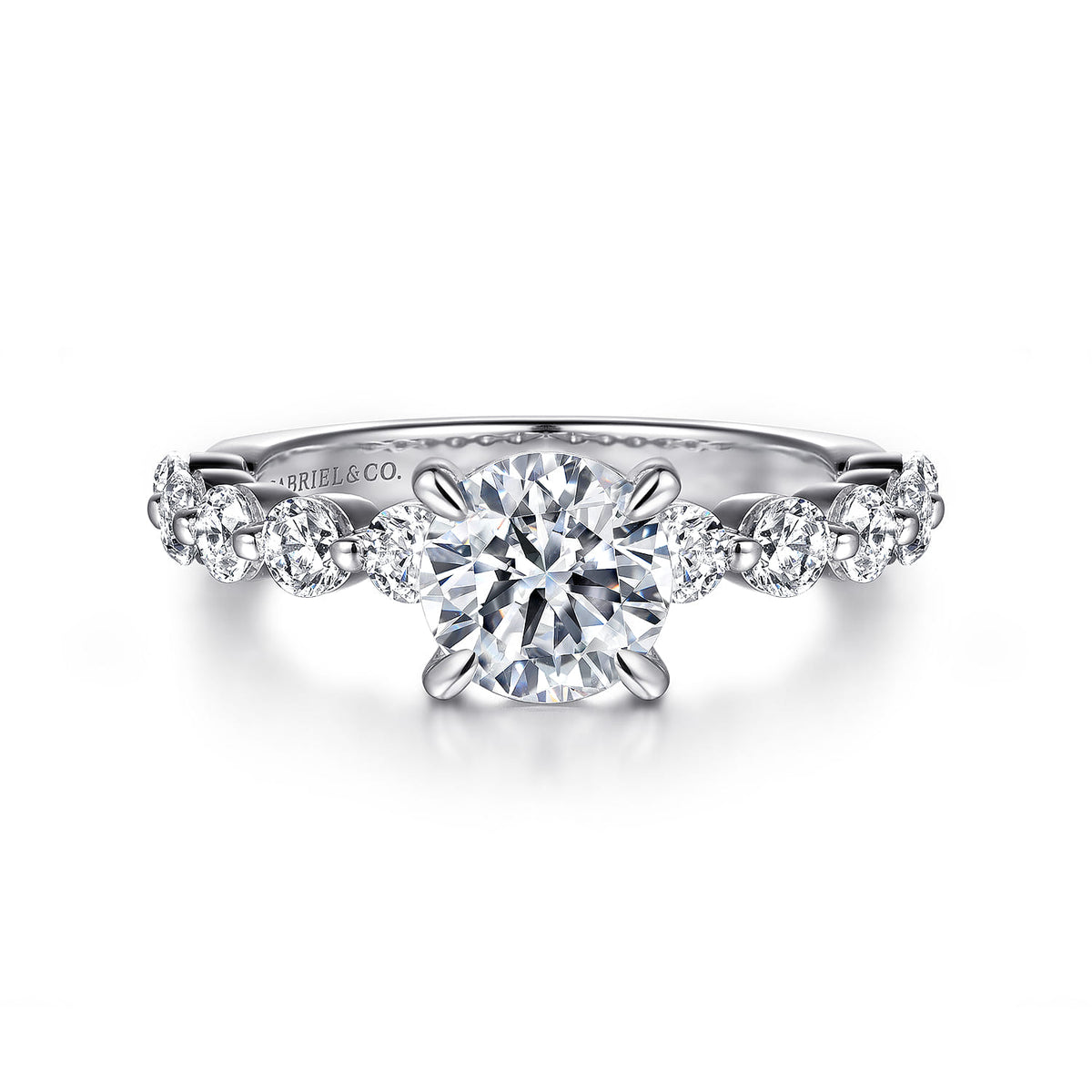 Platinum Round Single Prong Diamond Engagement Ring — ER16130R4PT4JJ; center stone shown for illustration, not included