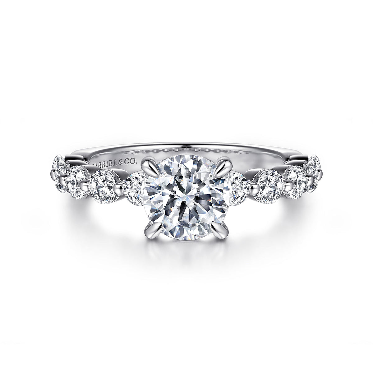 14K White Gold Round Single Prong Diamond Engagement Ring — ER16130R4W44JJ; center stone shown for illustration, not included
