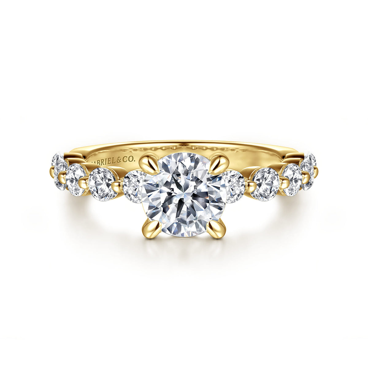 14K Yellow Gold Round Single Prong Diamond Engagement Ring — ER16130R4Y44JJ; center stone shown for illustration, not included