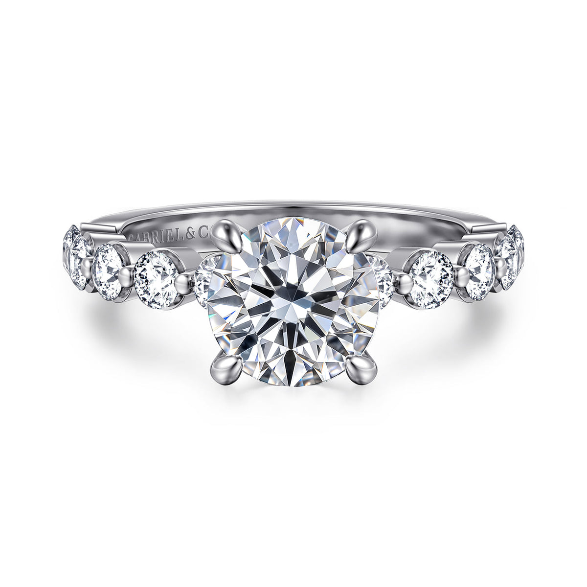 14K White Gold Round Single Prong Diamond Engagement Ring — ER16130R6W44JJ; center stone shown for illustration, not included
