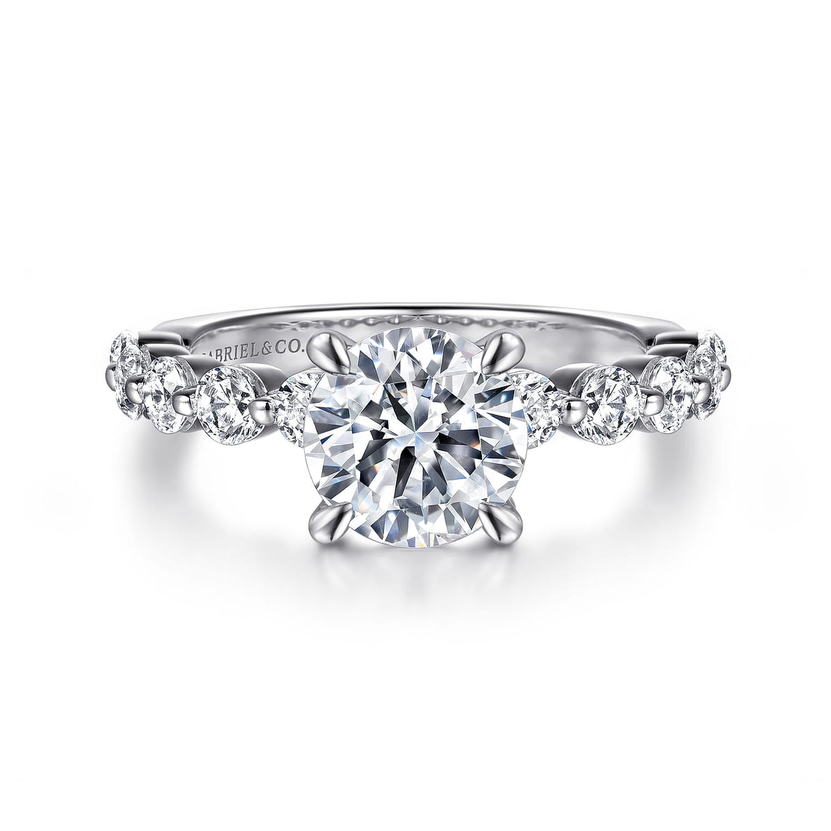 14K White Gold Round Single Prong Diamond Engagement Ring — ER16130R8W44JJ; center stone shown for illustration, not included