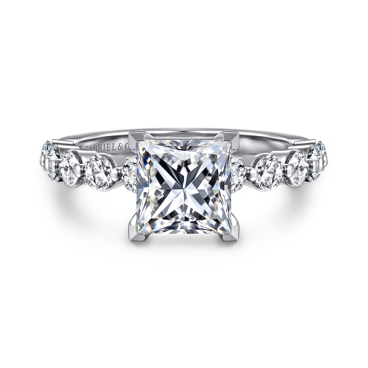 14K White Gold Princess Cut Single Prong Diamond Engagement Ring — ER16130S6W44JJ; center stone shown for illustration, not included