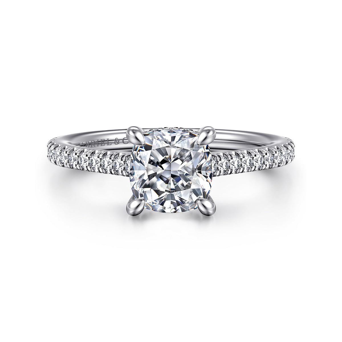 14K White Gold Cushion Cut Diamond Engagement Ring — ER16131C6W44JJ; center stone shown for illustration, not included