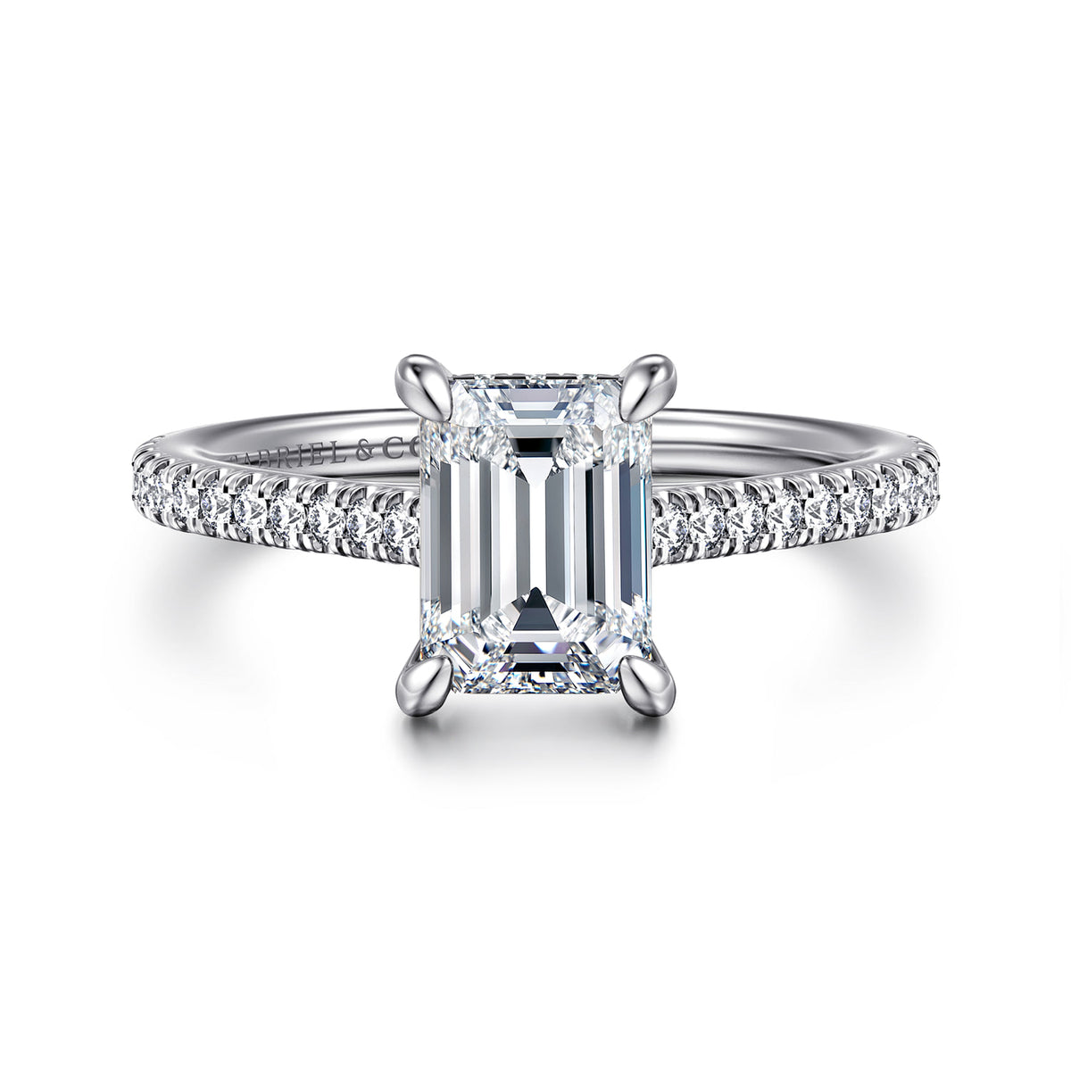 14K White Gold Emerald Cut Diamond Engagement Ring — ER16131E6W44JJ; center stone shown for illustration, not included