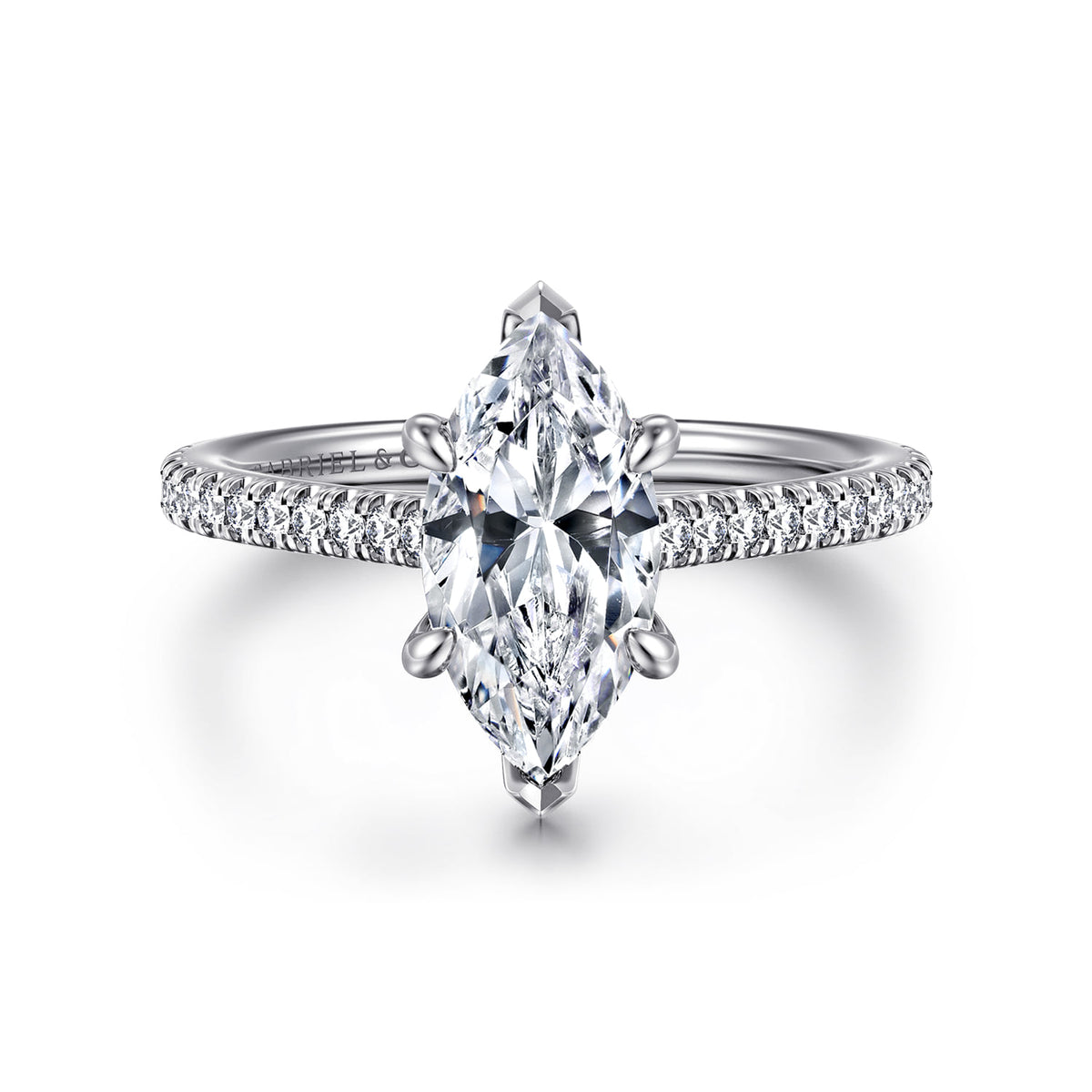 14K White Gold Marquise Shape Diamond Engagement Ring — ER16131M6W44JJ; center stone shown for illustration, not included