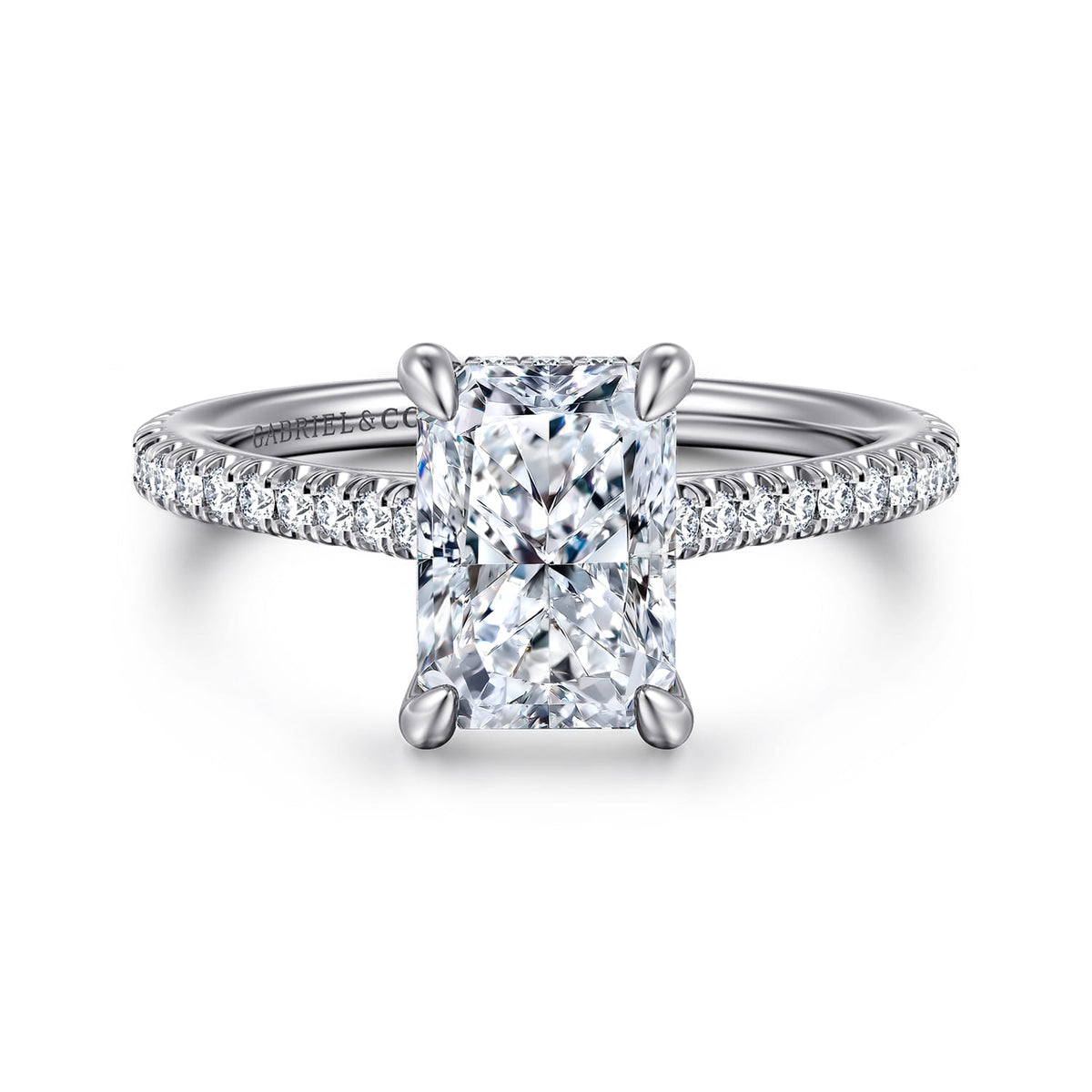 14K White Gold Radiant Cut Diamond Engagement Ring — ER16131N8W44JJ; center stone shown for illustration, not included